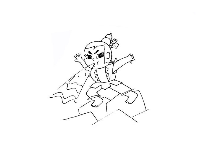 步骤16：我们在水娃的脚下画出几块岩石。