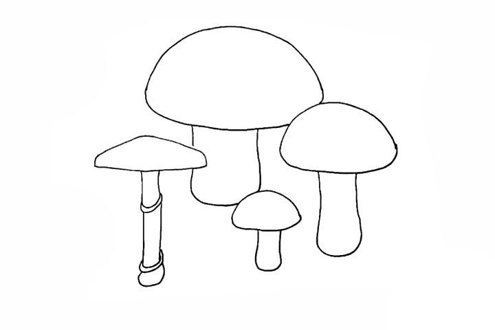 步骤6：后方位置再画出一个更大的蘑菇。