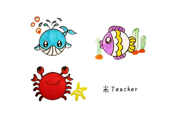 用圆形画海洋动物简笔画