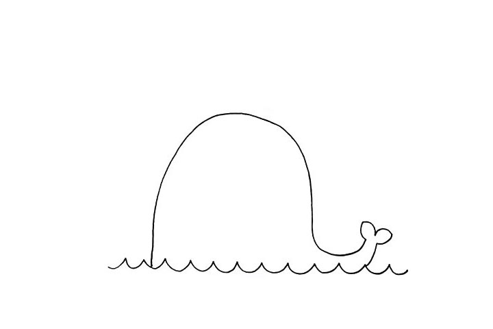 步骤3：然后画出像叶子一样的鲸鱼尾巴。