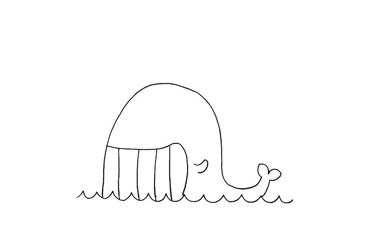 步骤6：在鲸鱼的身体上画一个小小的鱼鳍.