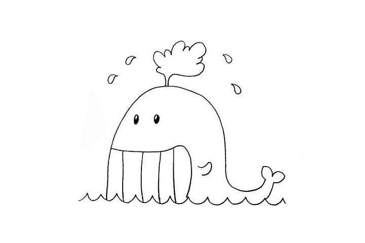 步骤8：画出鲸鱼顶部喷射出来的水花。