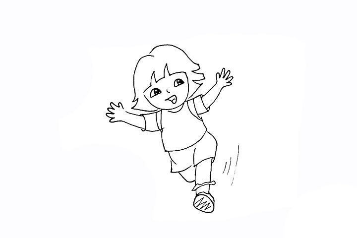 步骤20：在肩膀上画出两条背包的肩带。