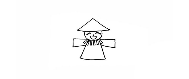 步骤7：画出稻草人伸展开的胳膊。