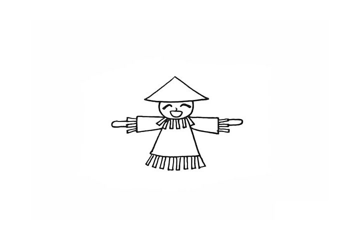 步骤10：在衣服下方画出长条状的稻草。