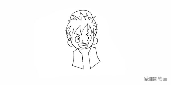 步骤9：向下勾勒出路飞身体上的马甲。