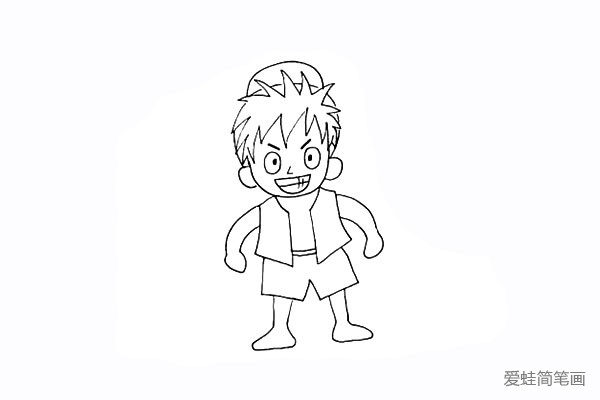 步骤12：在短裤下方画出路飞的腿部。