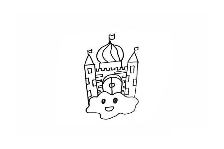 步骤8：我们在云朵上画一个可爱的表情。