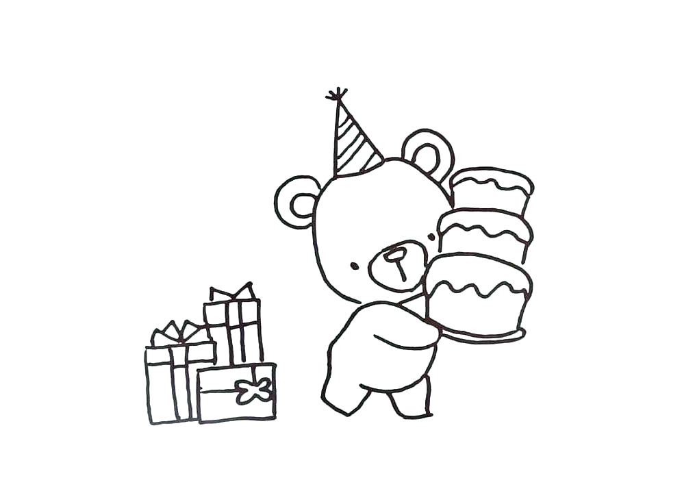 教大家画捧着蛋糕的小熊简笔画教程-图4