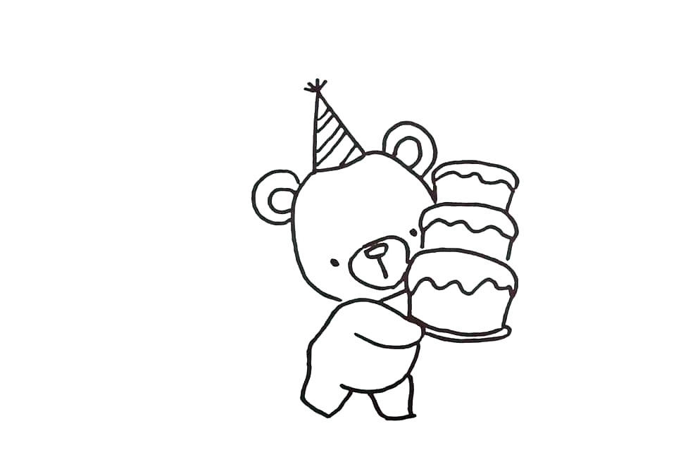 教大家画捧着蛋糕的小熊简笔画教程-图3