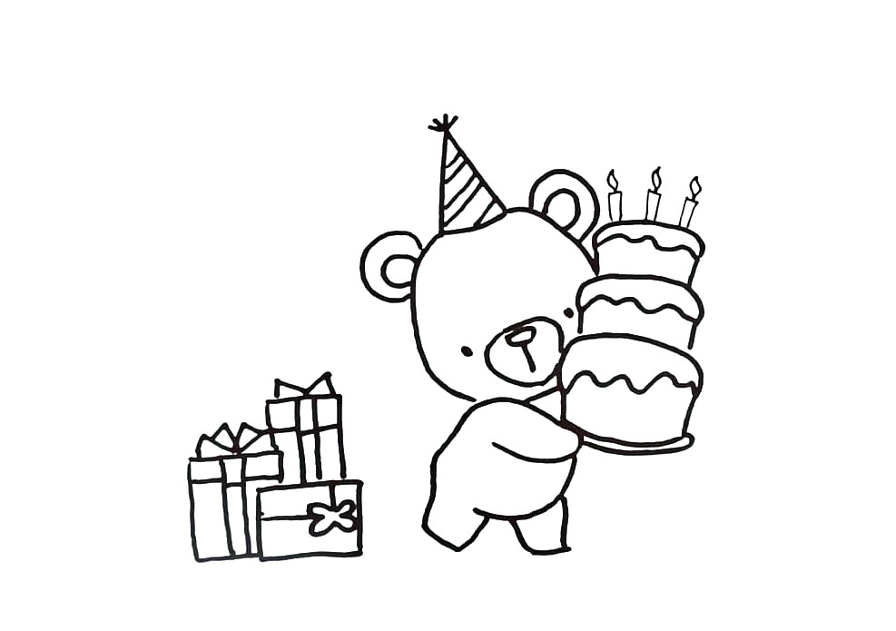 教大家画捧着蛋糕的小熊简笔画教程-图5