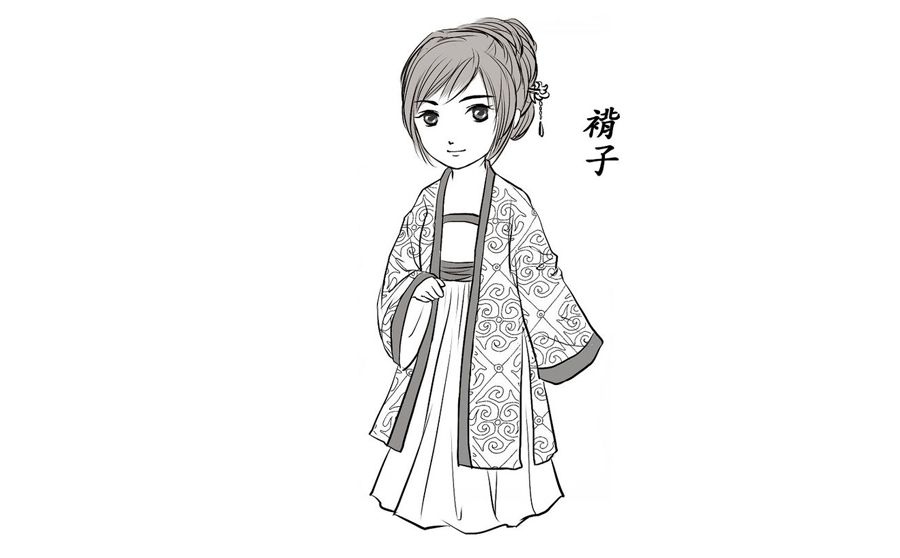 步骤2：古代女士汉服-褙子