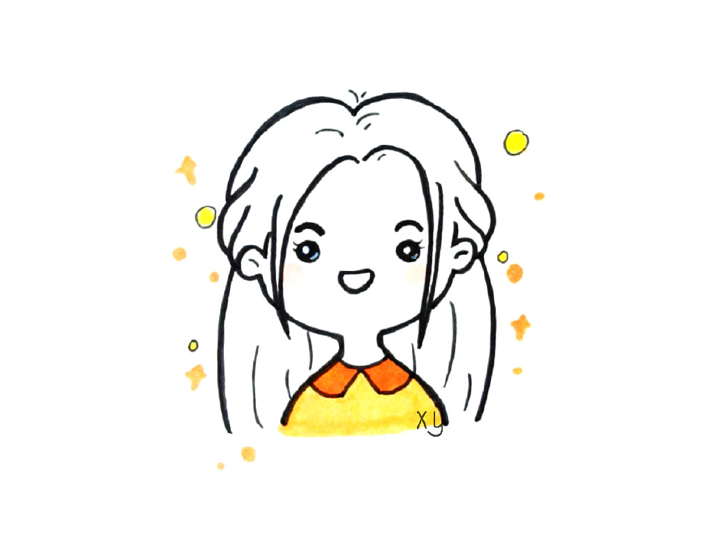 一组美女小头像简笔画图片-图2