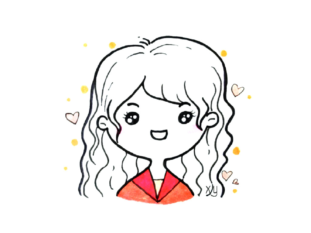 一组美女小头像简笔画图片-图5