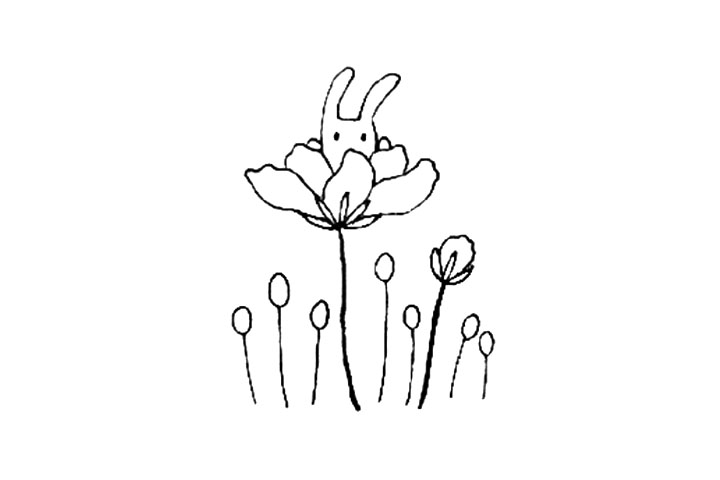 花丛里有小兔子简笔画教程-图6