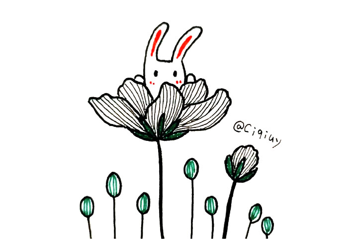花丛里有小兔子简笔画教程