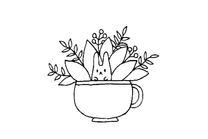 杯子盆栽简笔画教程-图5