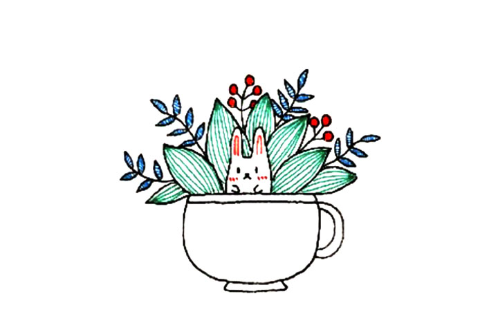 杯子盆栽简笔画教程-图6