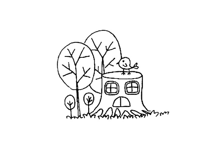 树桩风景简笔画教程-图5