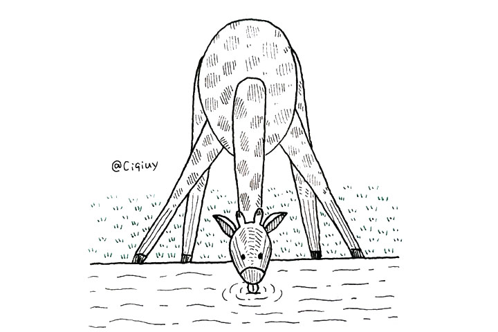 喝水的长颈鹿简笔画画法教程