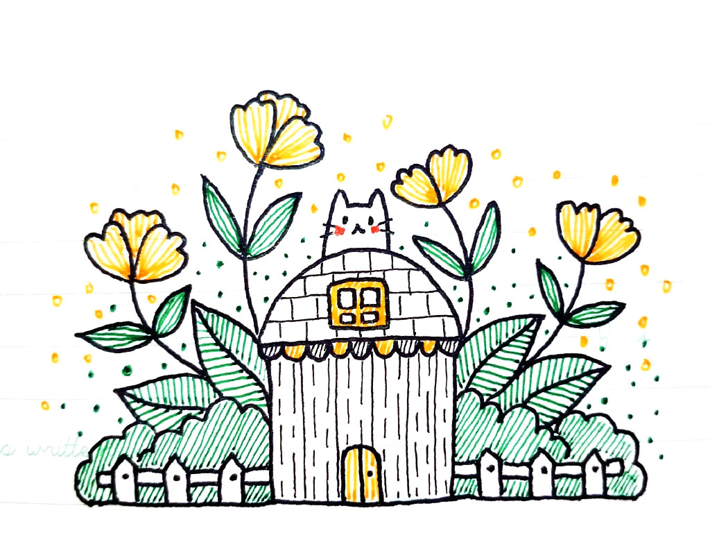 花丛中的房子简笔画教程