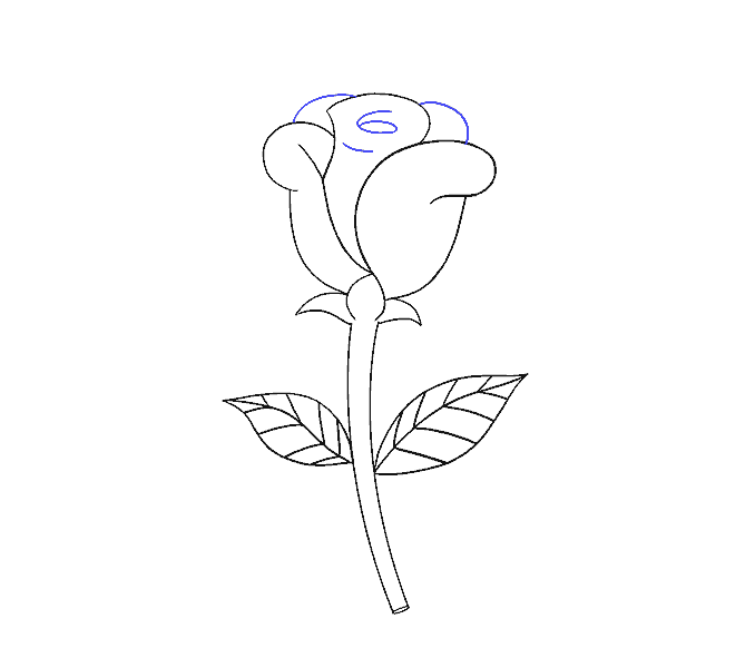 步骤19：在花（中心）主体顶部的中心画一个小圆圈。在花后添加两条曲线。