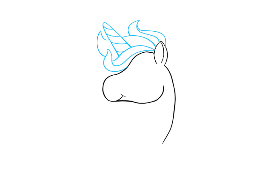 步骤4：4.画出独角兽的鬃毛。