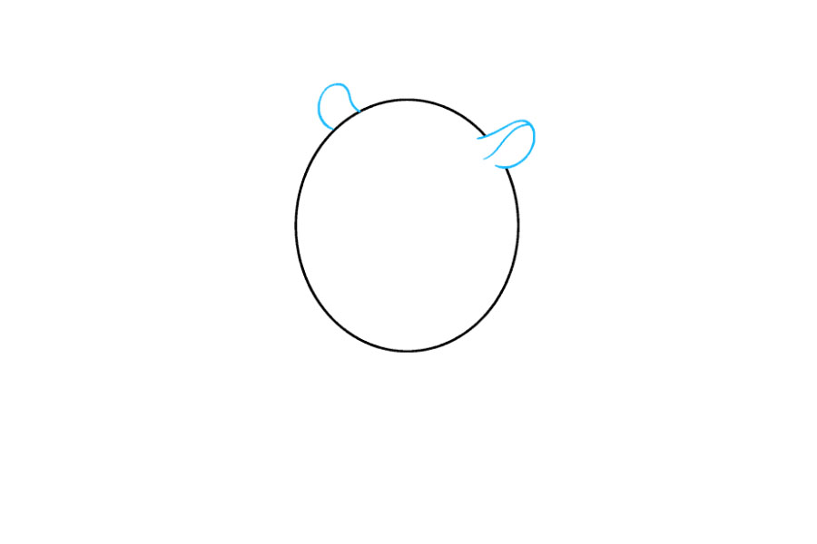 步骤2：2.擦除圆圈的一小部分。用弯曲的线条画仓鼠的耳朵，使耳朵向后翻。用曲线细化近耳。