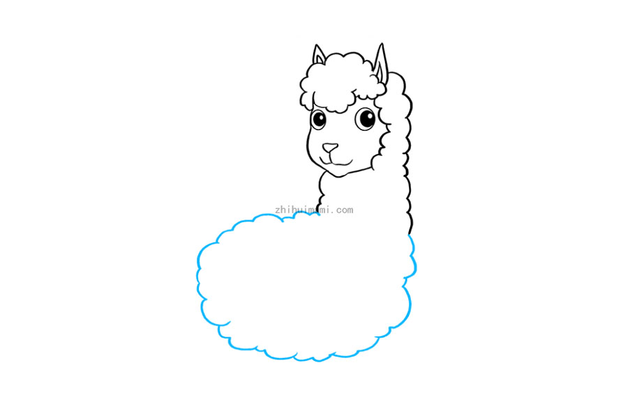 步骤4：4.使用重叠且连接的曲线将羊驼身体的圆形包围起来。