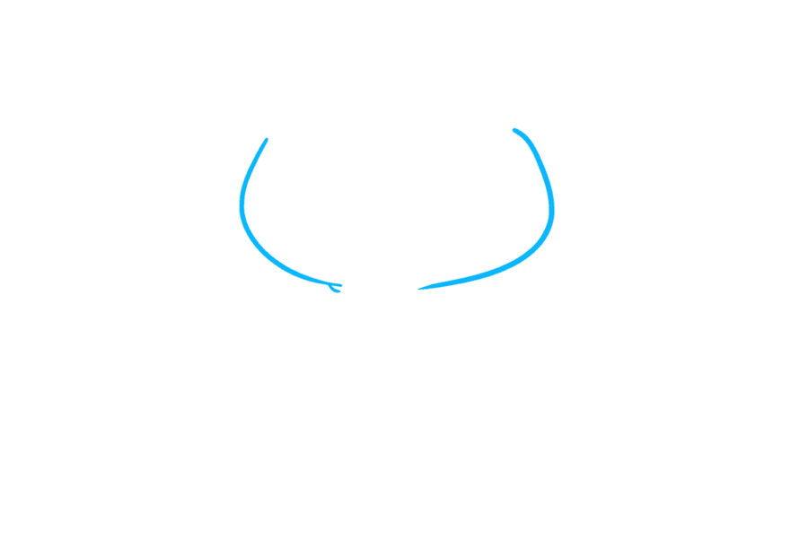 步骤1：首先画出猫脸的侧面。每边使用一条曲线。请注意添加到较大的线之一的底部的细曲线。