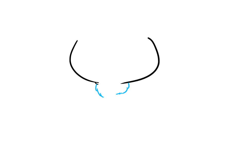 步骤2：画猫的脖子。从脸部的每一侧延伸毛茸茸的纹理线。这些线应由短的，重叠的弯曲线组成。