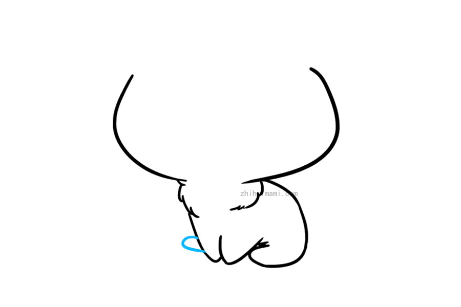 步骤5：在前腿的另一侧画一条小的“ U”形线，以包围其余后脚的形状。