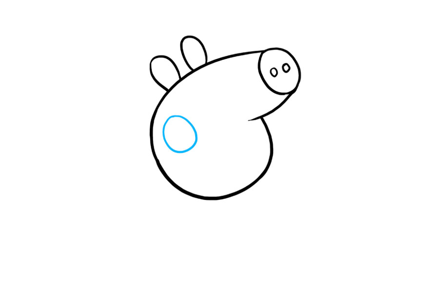 步骤5：画佩奇的玫瑰色红润脸颊。在与鼻子相对的脸部内圈一个圆圈。