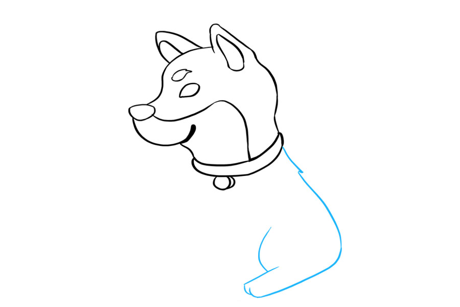 步骤4：4.用弯曲的长线勾勒出狗的后腿和后腿。