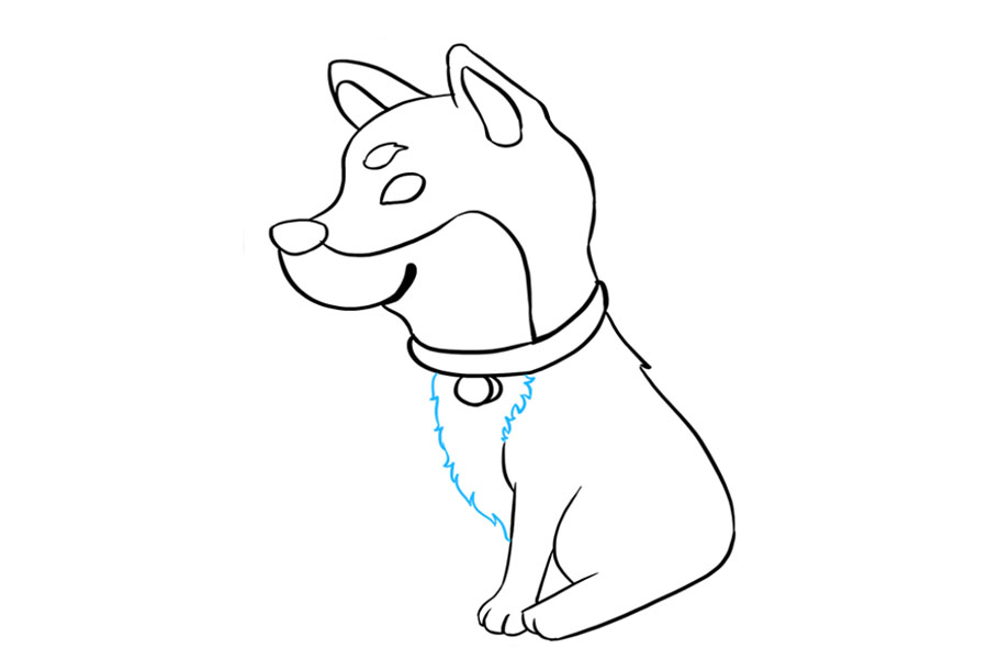 步骤6：6.使用一系列在锯齿状点相交的短而弯曲的线，在狗的胸部上形成彩色斑块。