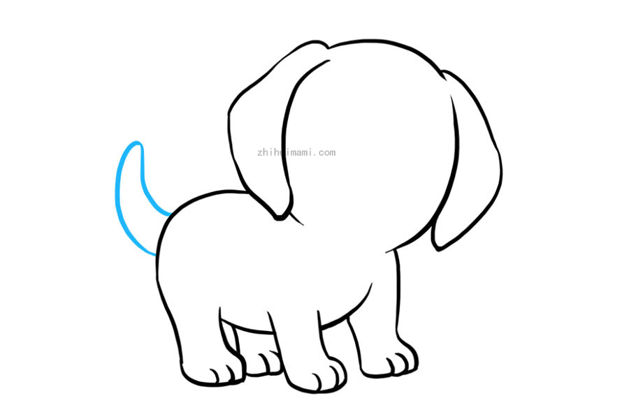 步骤7：用两条长长的曲线画出尾巴，让它们在柔和的点相遇。