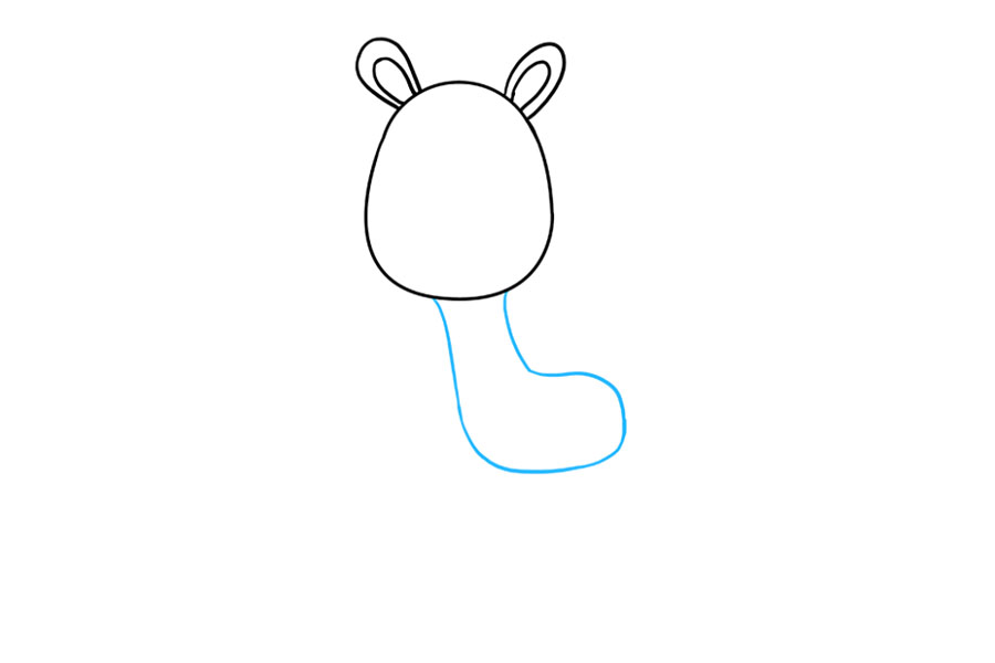 步骤5：从头部下方延伸一条长长的曲线。围成“ L”形，这形成了长颈鹿的脖子和身体。