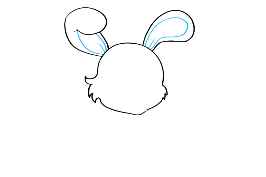 步骤5：在右耳内绘制一条弯曲的长线，然后将其自身向后翻倍以细化内耳。用曲线勾勒出软盘内相似的形状。通过绘制从头部延伸的短曲​​线为每只耳朵增加尺寸。