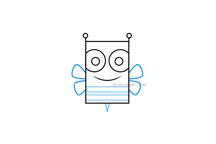 步骤3：在身体上画一些条纹，在两侧添加翅膀。