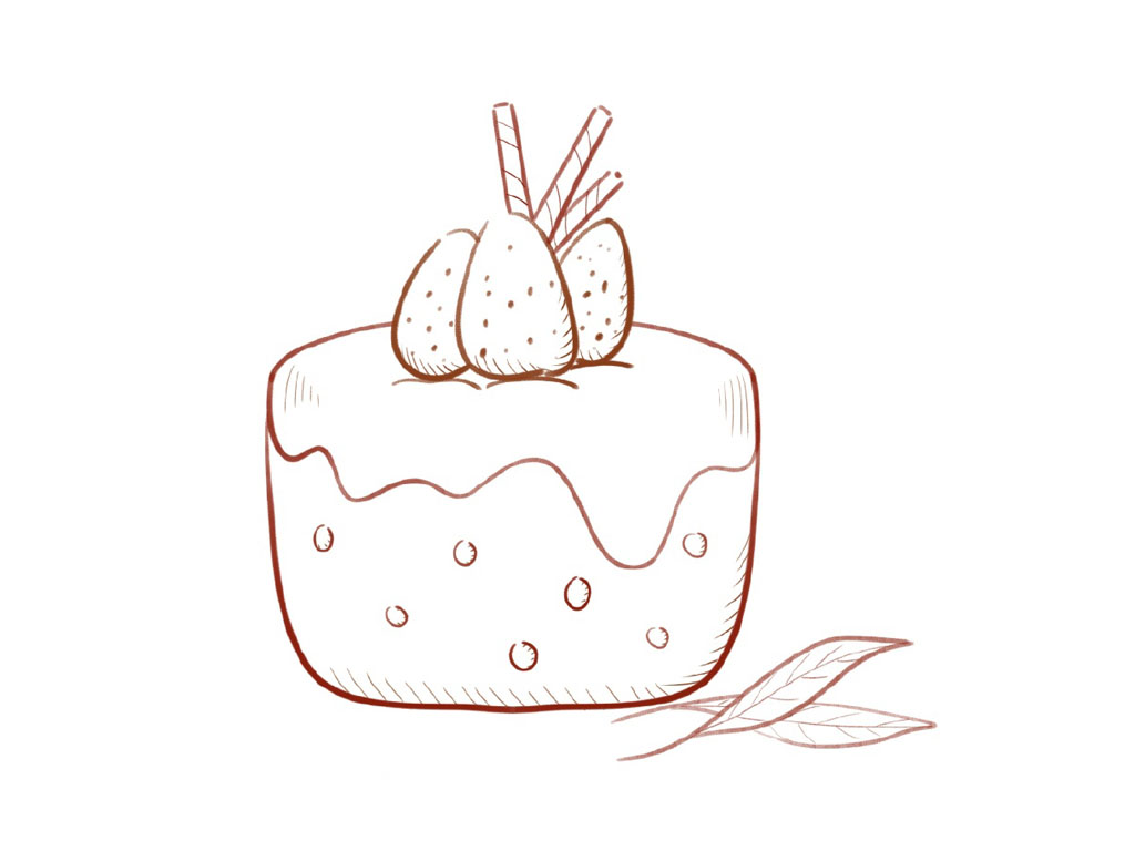 步骤6：画上小叶子和短线。