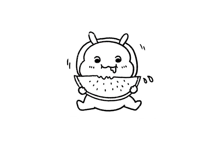 吃西瓜的小兔子简笔画教程-图3