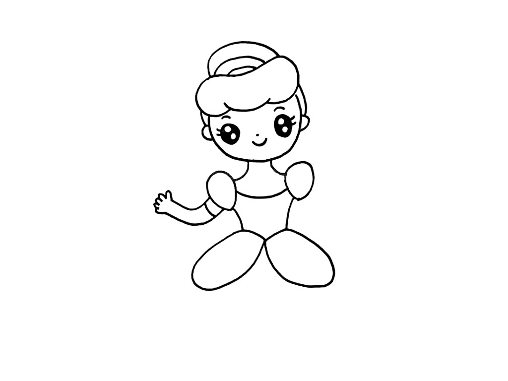 步骤10：画手臂。灰姑娘的礼服是有手套的哦。