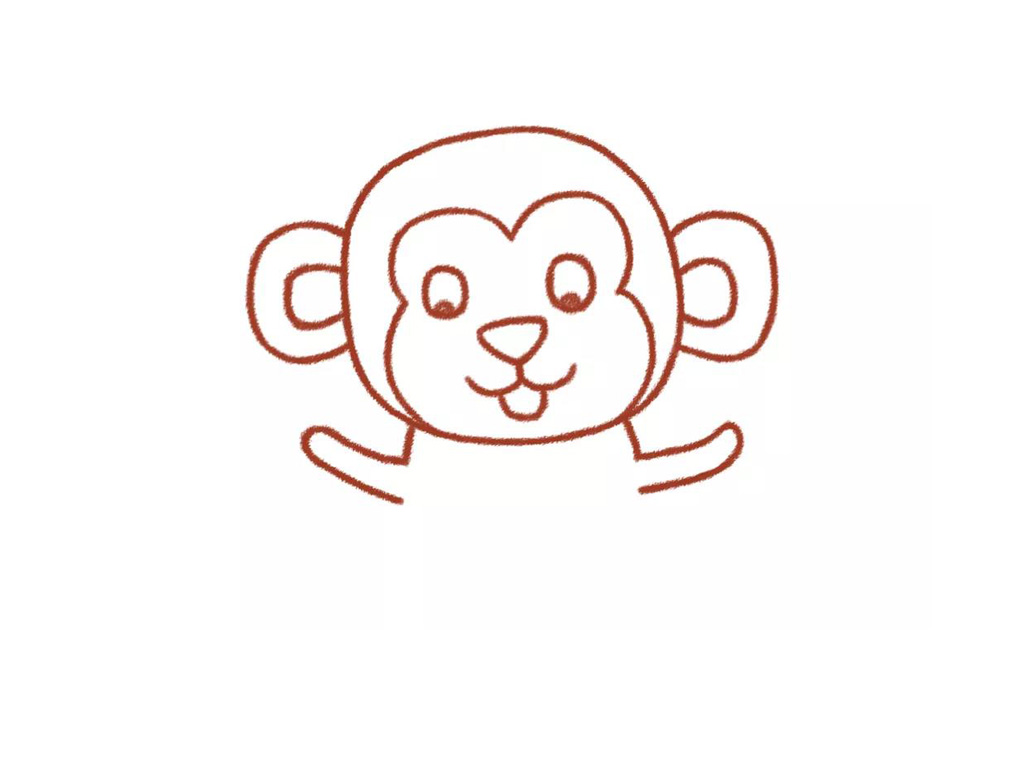 步骤6：勾画猴子的胳膊，在猴子头部下方画出猴子的胳膊啦。