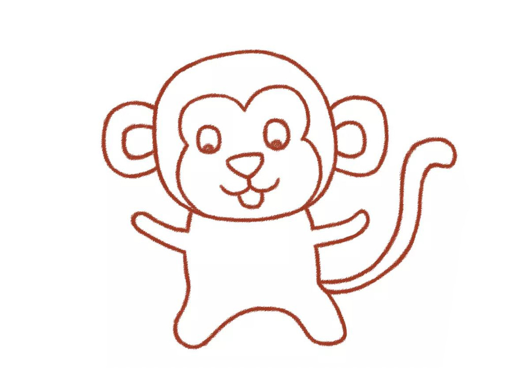 步骤8：画出猴子的尾巴，给可爱的猴子画上一条长长的尾巴。