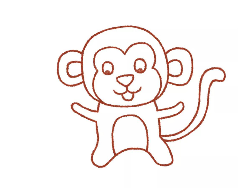 步骤9：画出猴子的肚皮，给猴子的肚子上画上椭圆形的肚皮，让画面更完整吧。