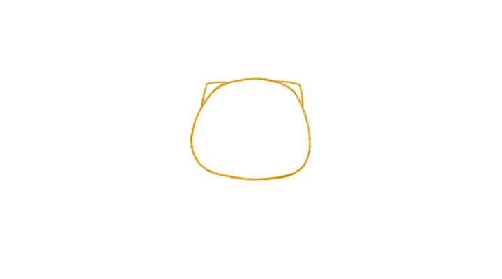 步骤2：画耳朵，猫咪的耳朵像个三角形，扣在猫咪的大脑袋上。