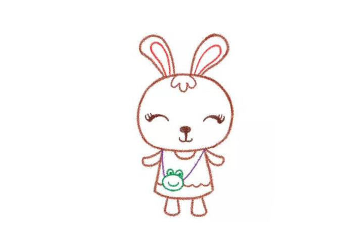 步骤6：画出四肢，画出小兔子的四肢，手臂弯弯看起来很开心的样子。