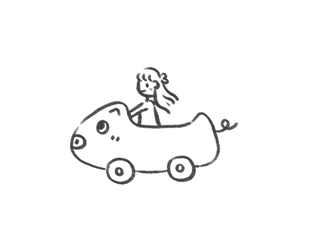 小女孩开猪猪汽车简笔画画法步骤-图5