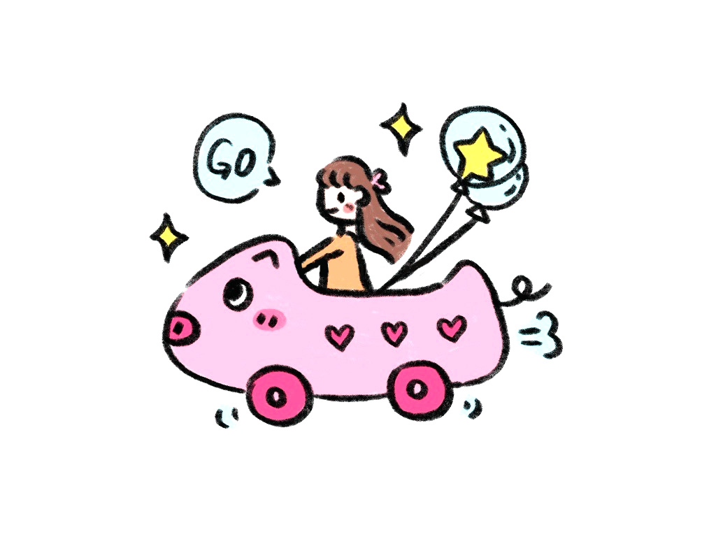 小女孩开猪猪汽车简笔画画法步骤