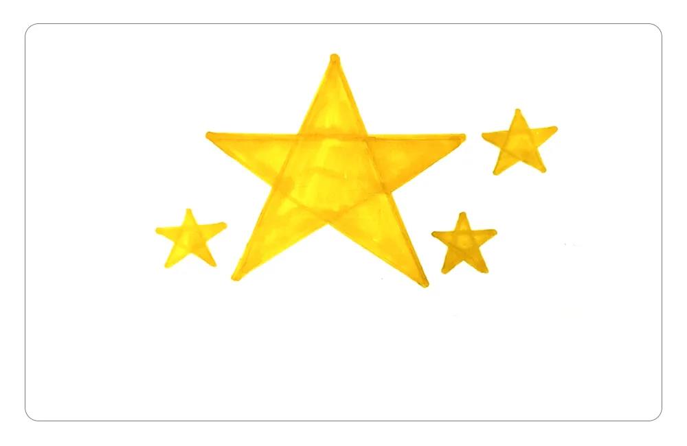 步骤2：然后，在它的周围画上三个小五角星。